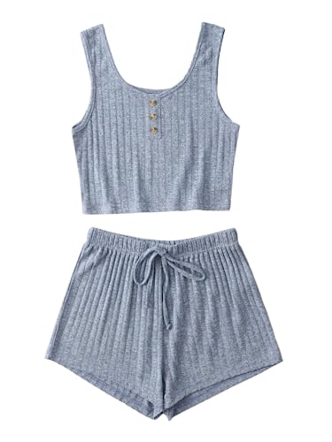 SOLY HUX Women's Button Front Ribbed Knit Tank Top and